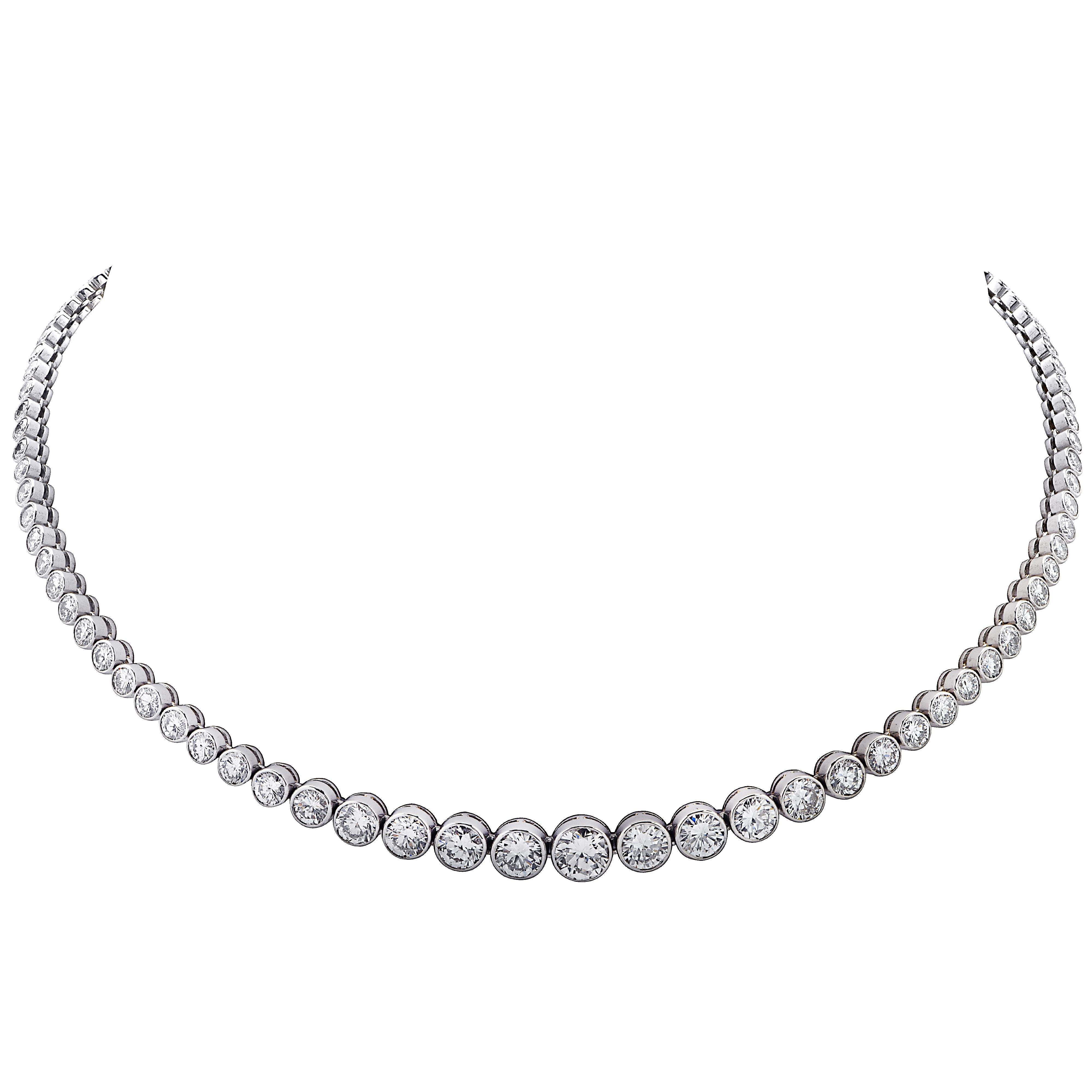 14 Carat Diamond Platinum Riviere Necklace In Good Condition In Miami, FL