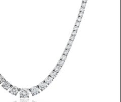 14 Carat Diamond Tennis Necklace 18 Karat White Gold 4 Claws Set Line Riviera