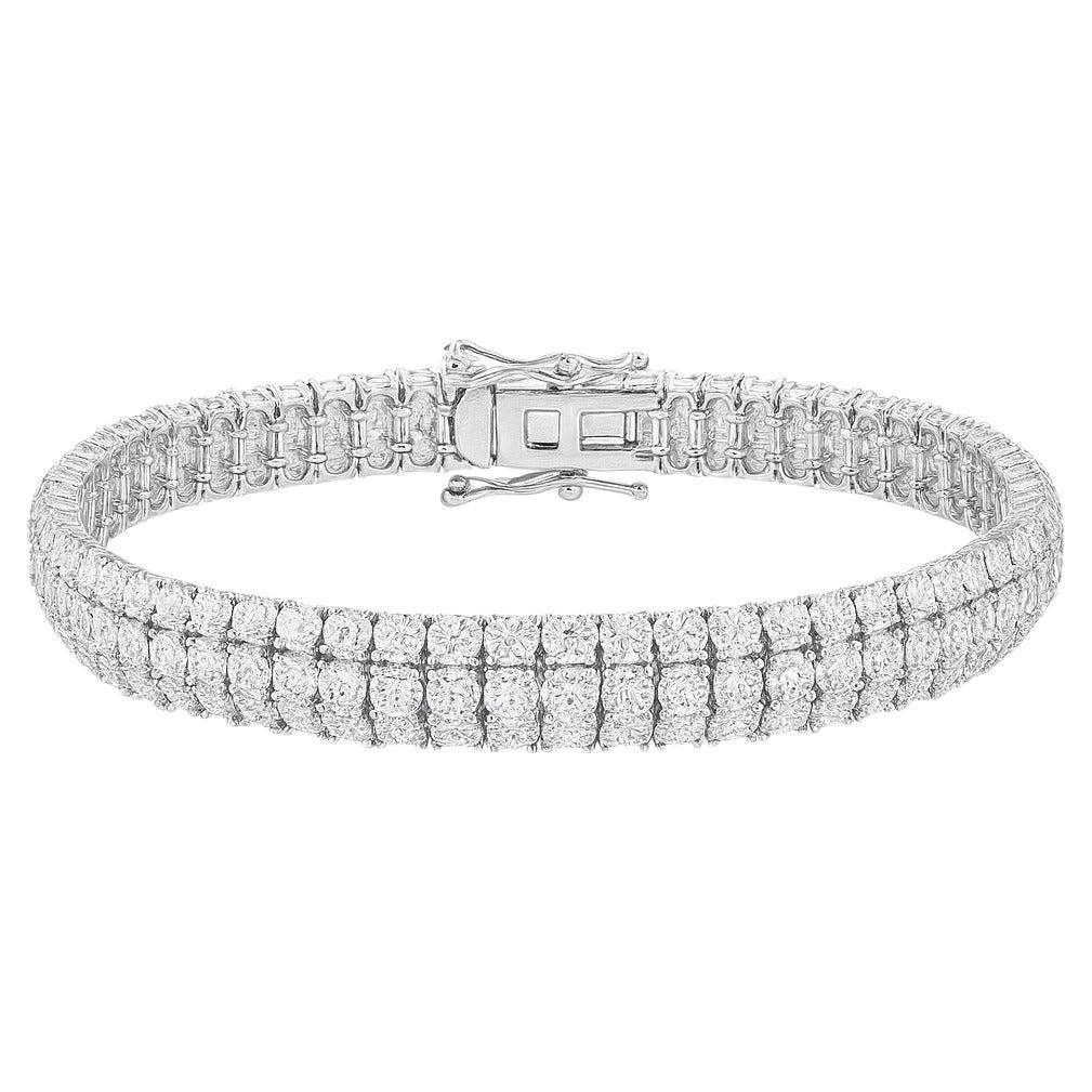 Bracciale Tennis a tre file di diamanti da 14 carati in oro bianco 14K in vendita