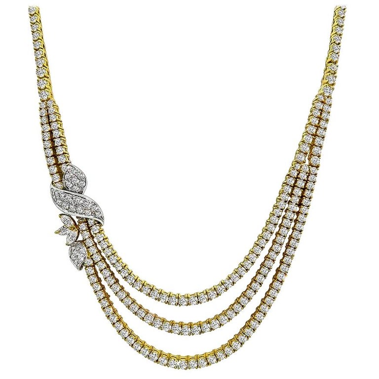 14 Carat Diamond Yellow Gold Necklace For Sale at 1stDibs