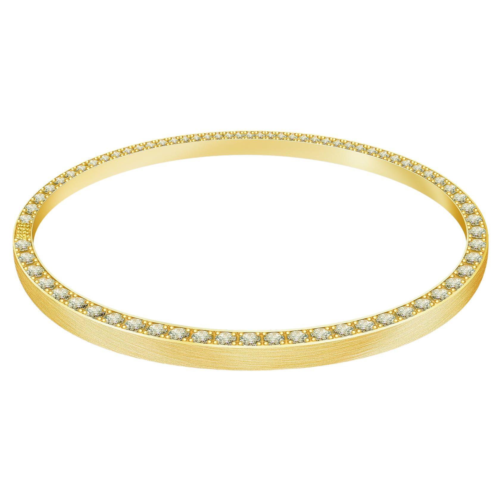 14 Carat Diamonds 18 Karat Matte Yellow Gold Plain Bangle "Art Deco" Collection For Sale