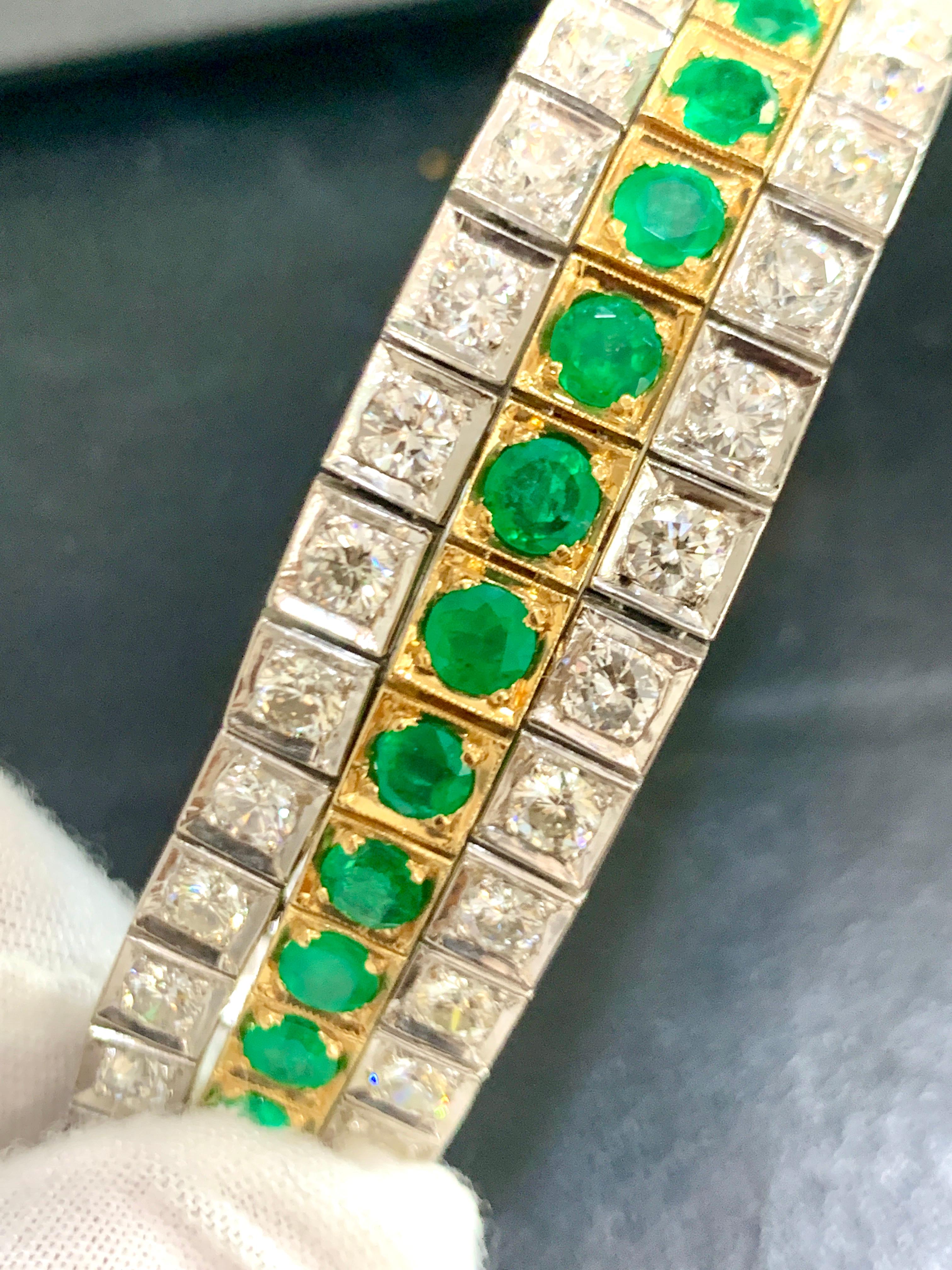 14 Carat Diamonds & 8 Carat Colombian Emerald Platinum Tennis Bracelet 8