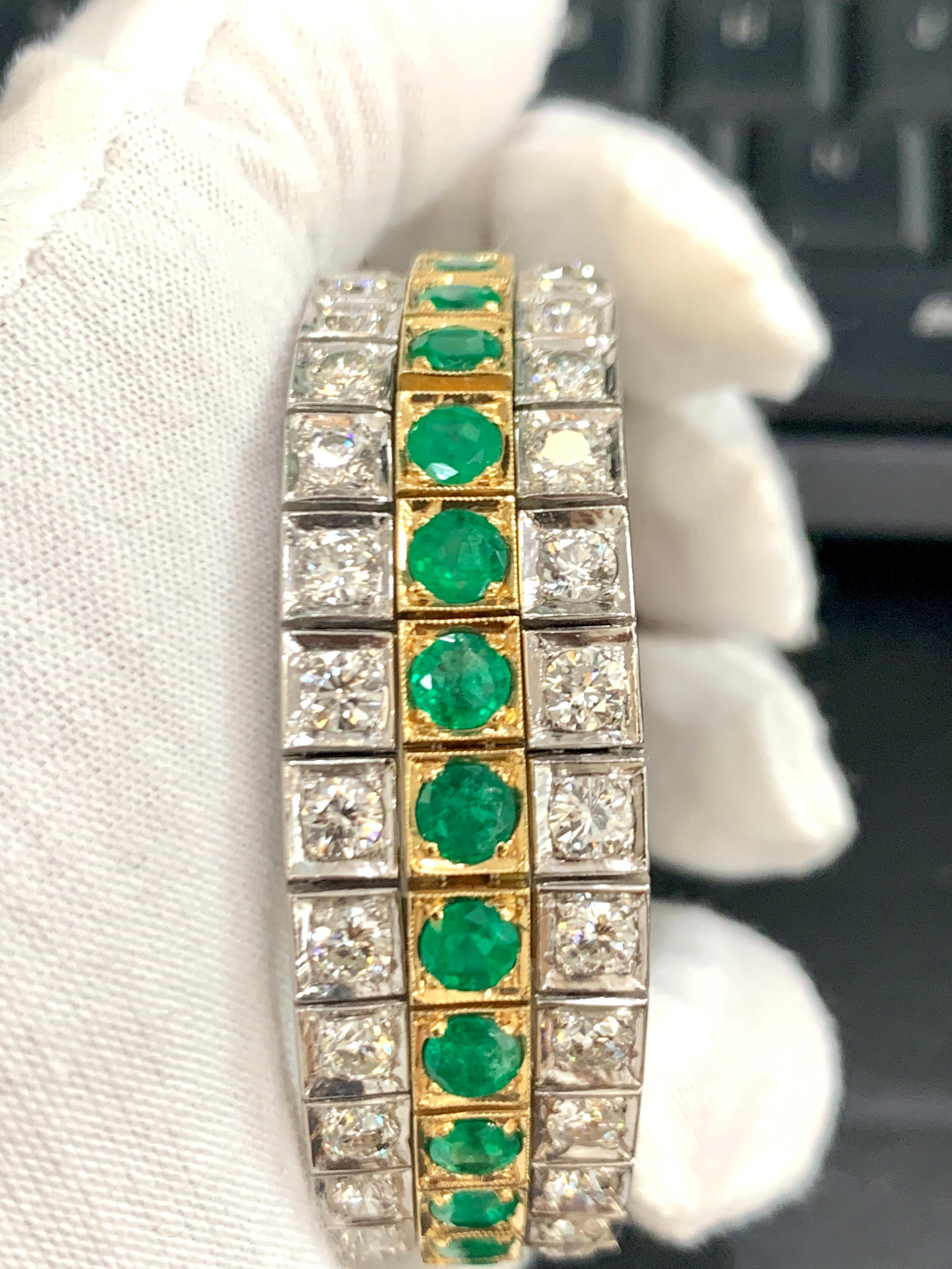 Women's or Men's 14 Carat Diamonds & 8 Carat Colombian Emerald Platinum Tennis Bracelet 8