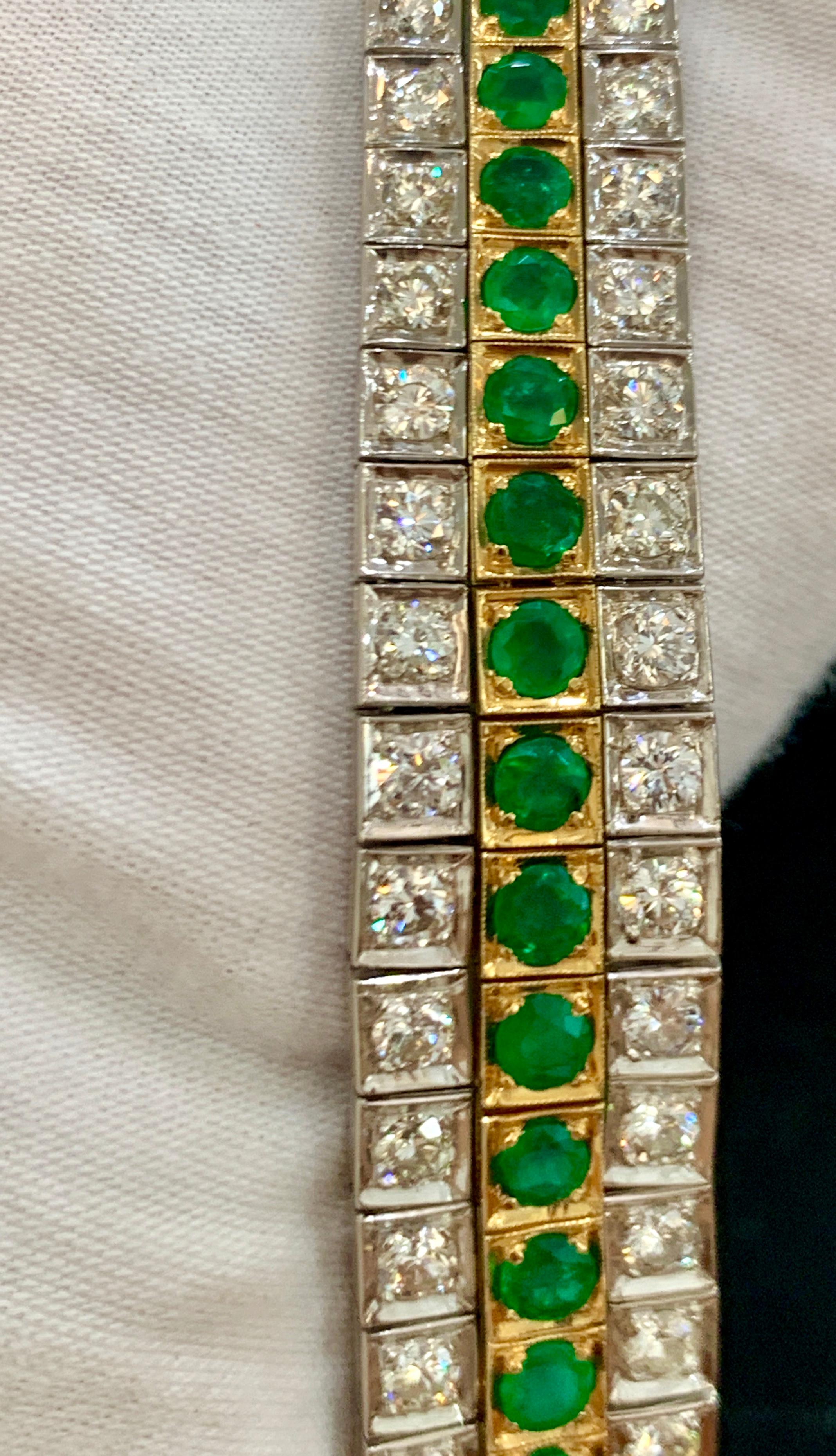 14 Carat Diamonds & 8 Carat Colombian Emerald Platinum Tennis Bracelet 8