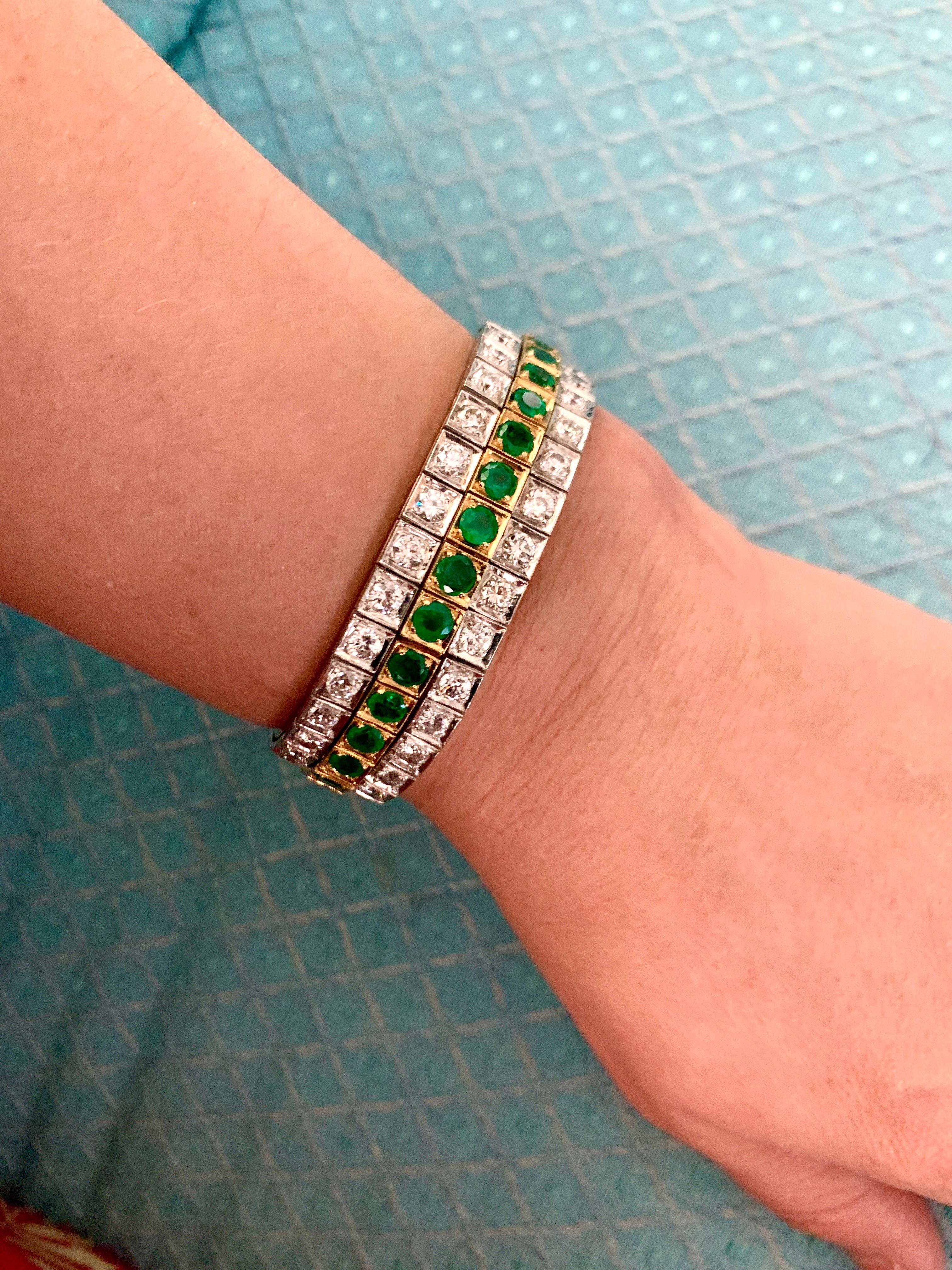 14 Carat Diamonds & 8 Carat Colombian Emerald Platinum Tennis Bracelet 8