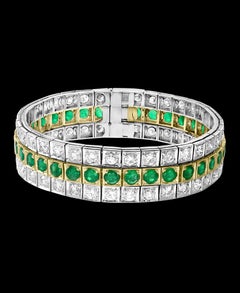 14 Carat Diamonds & 8 Carat Colombian Emerald Platinum Tennis Bracelet 8" Estate