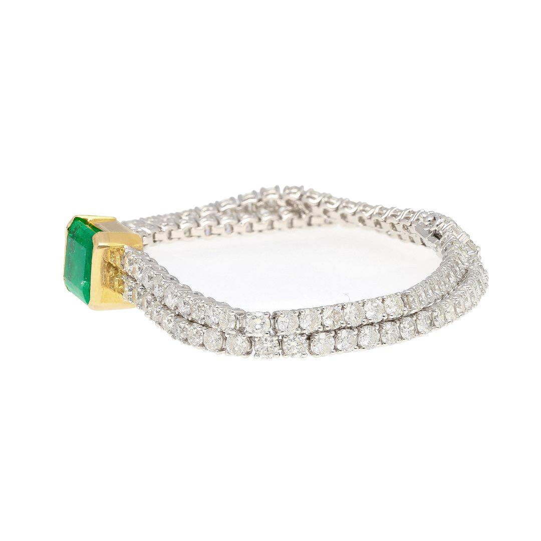 14 Carat Emerald Center and Diamond 2 Strand Tennis Bracelet For Sale 8