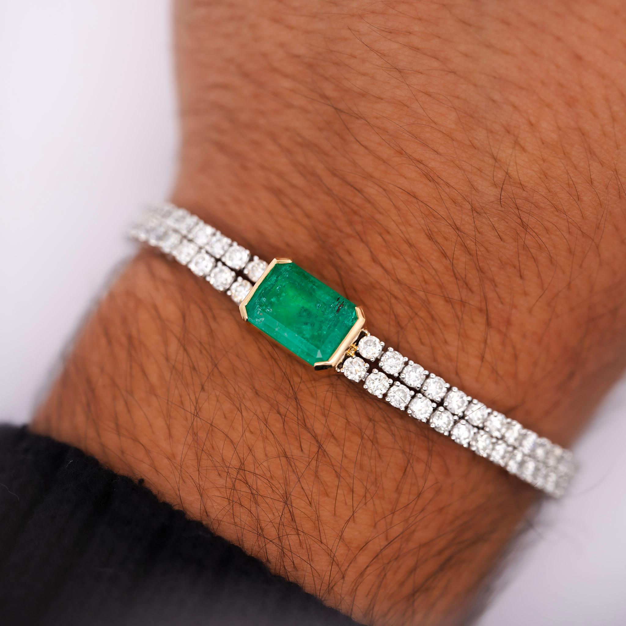 14 Carat Emerald Center and Diamond 2 Strand Tennis Bracelet For Sale 12