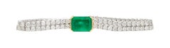 14 Carat Emerald Center and Diamond 2 Strand Tennis Bracelet