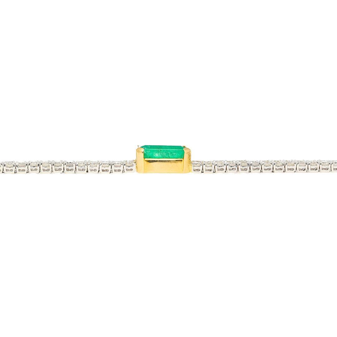 14 Carat Emerald Center and Diamond 2 Strand Tennis Bracelet For Sale 1