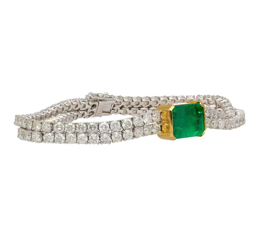 14 Carat Emerald Center and Diamond 2 Strand Tennis Bracelet For Sale 3