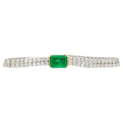 14 Carat Emerald Center and Diamond 2 Strand Tennis Bracelet