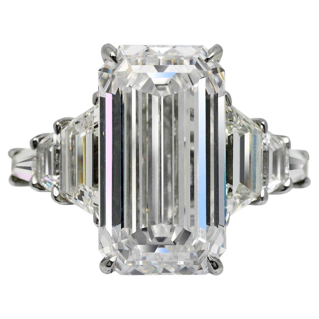 Bague de fiançailles avec diamant taille émeraude de 14 carats certifié GIA E VVS2