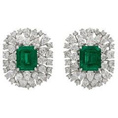Orecchini a clip d'epoca in oro bianco con diamante e smeraldo da 14 carati