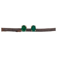 Oval 7x5mm - Zambian Emerald Solitaire Studs in Solid 14K Yellow Gold - 4 Prongs