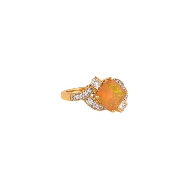 1.4 Carat Ethiopian Opal with Diamond Ring in 18 Karat Yellow Gold For ...