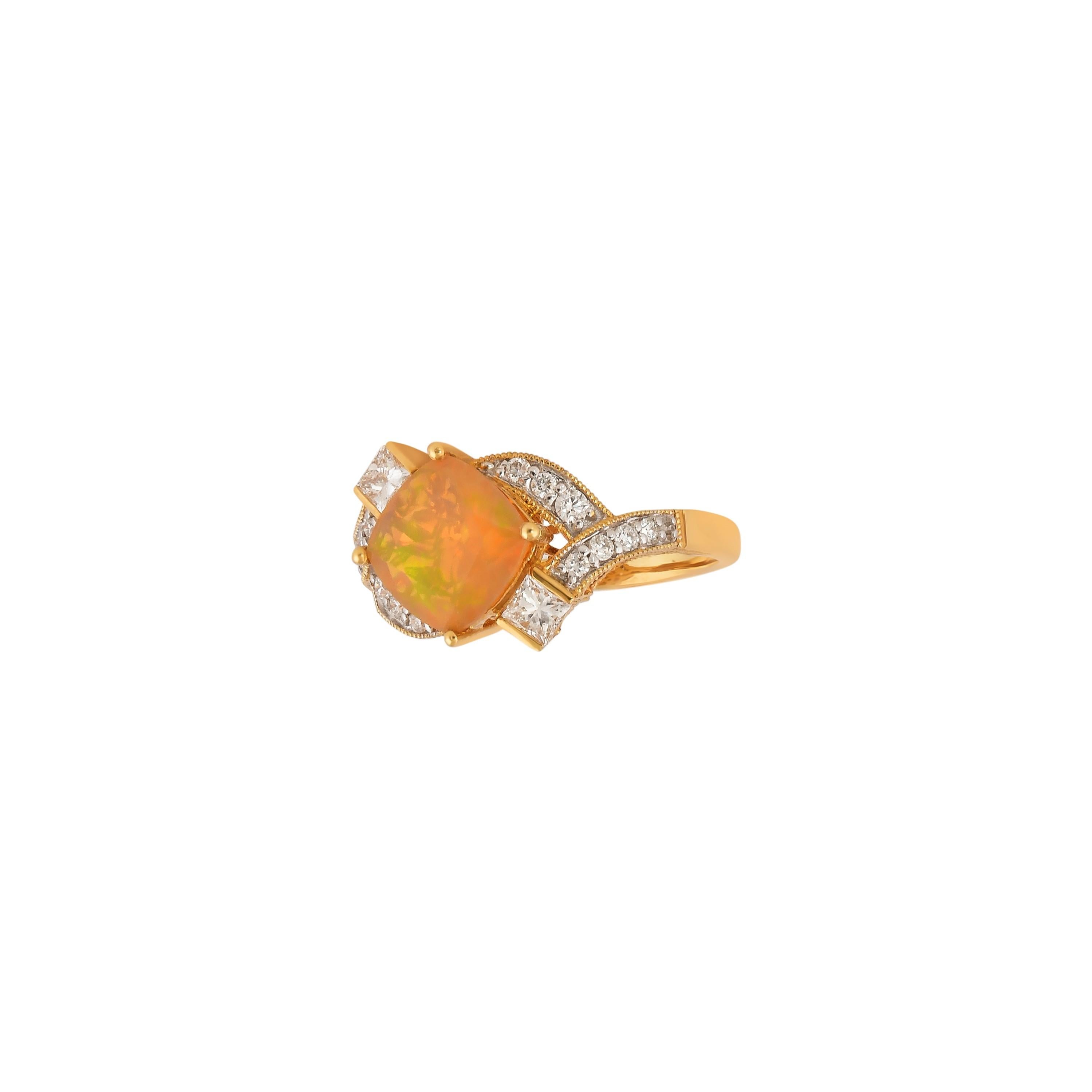 Contemporary 1.4 Carat Ethiopian Opal with Diamond Ring in 18 Karat Yellow Gold For Sale