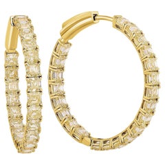Orecchini a cerchio con diamante giallo chiaro da 14 carati con taglio Asscher in oro 18 carati