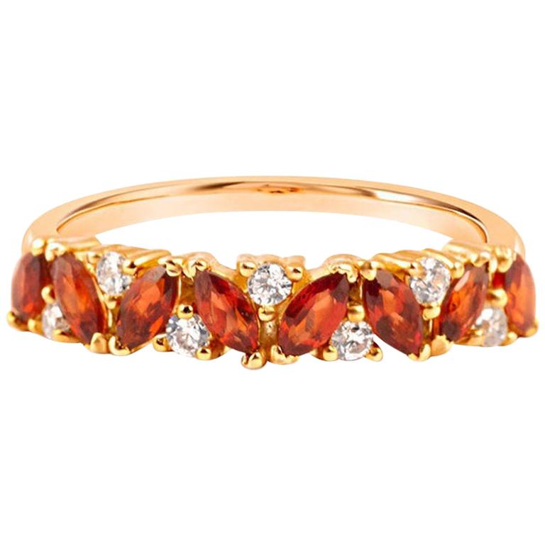 14 Carat Gold and Diamond Garnet Cluster Engagement Ring, Garnet Gemstones Ring For Sale
