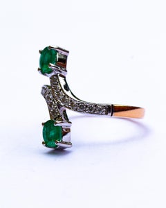 14 Carat Gold, Emerald and Diamond Cross over / Bypass Ring