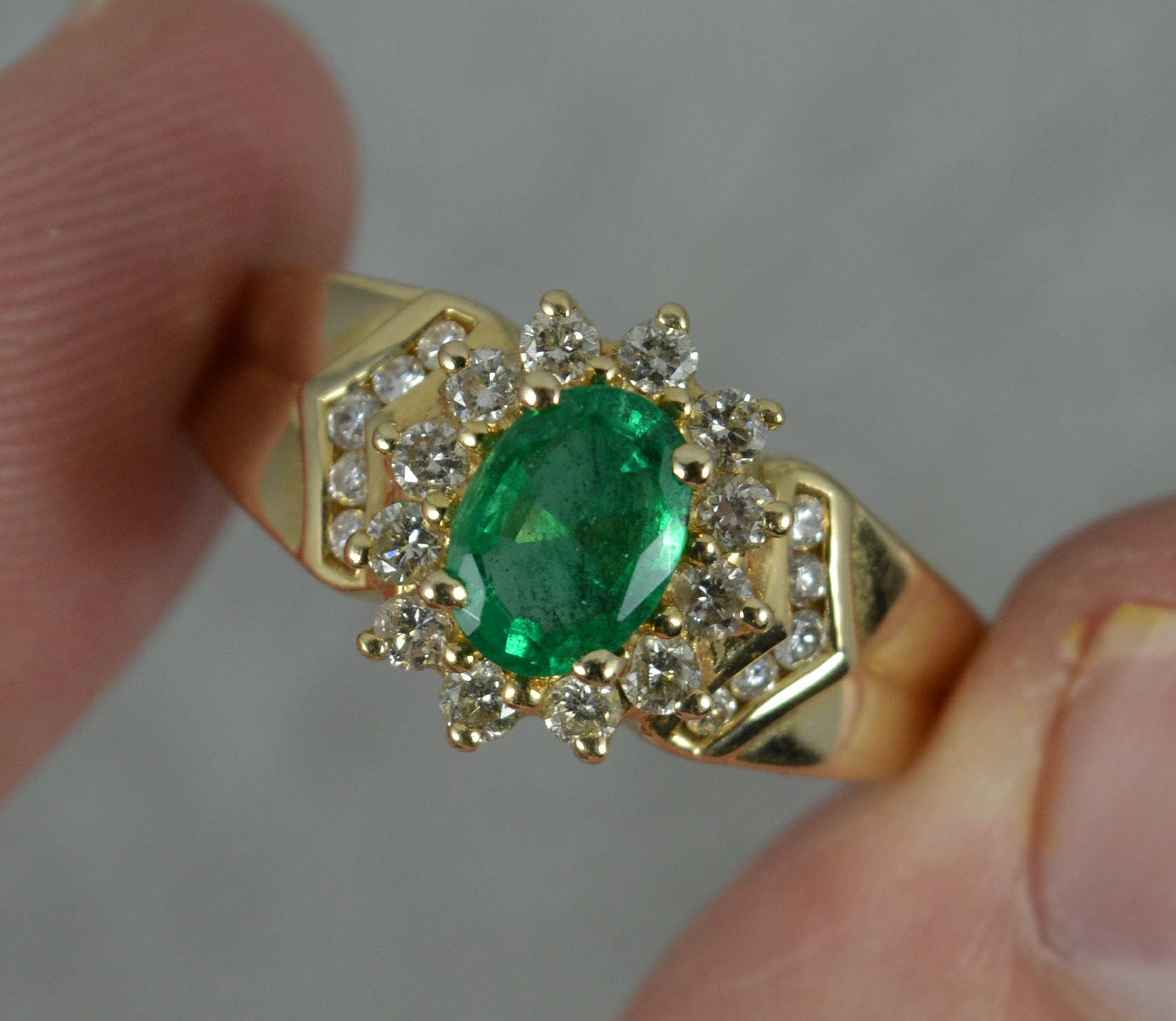 14 Carat Gold Oval Emerald and Diamond Cluster Ring 4