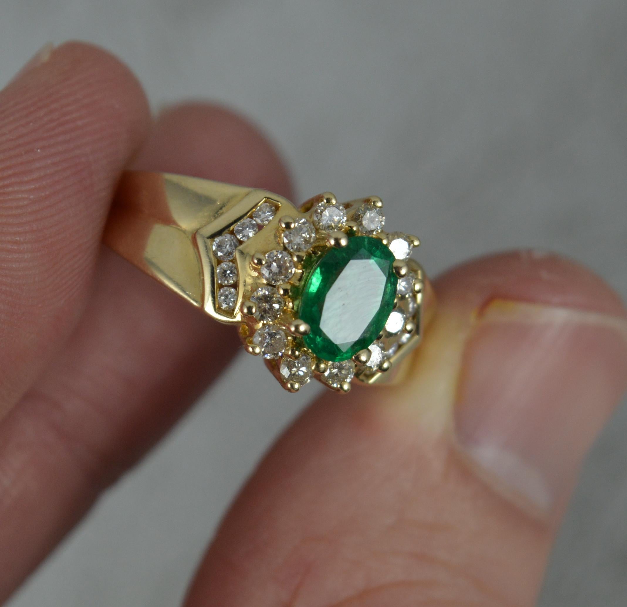 14 Carat Gold Oval Emerald and Diamond Cluster Ring 5