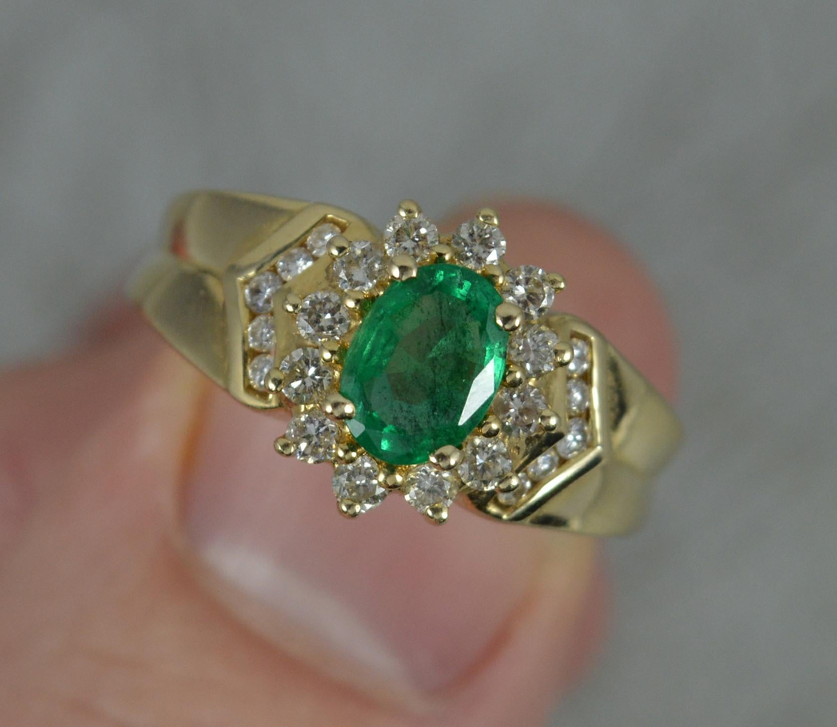 14 Carat Gold Oval Emerald and Diamond Cluster Ring 6