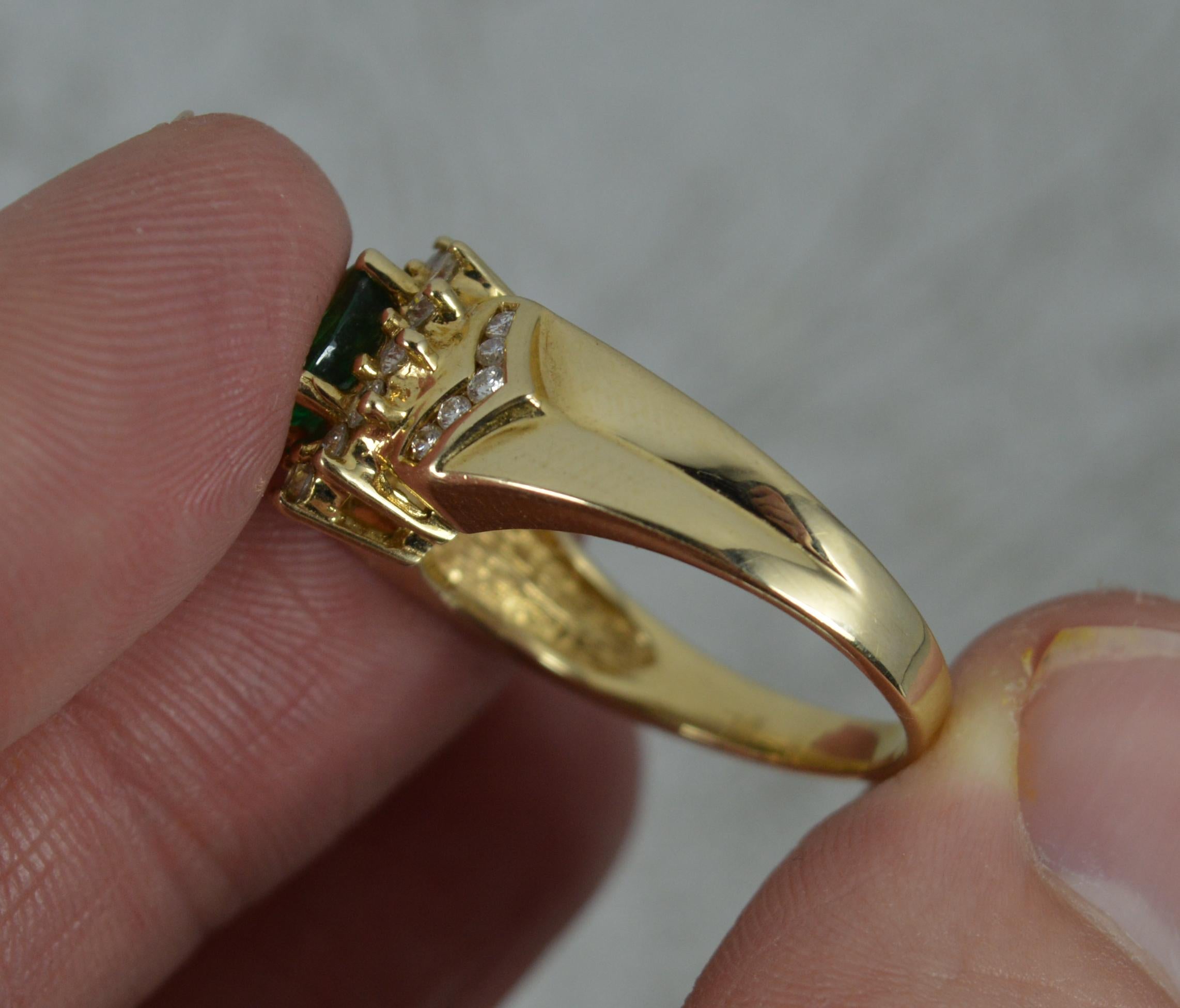 14 Carat Gold Oval Emerald and Diamond Cluster Ring In Excellent Condition In St Helens, GB