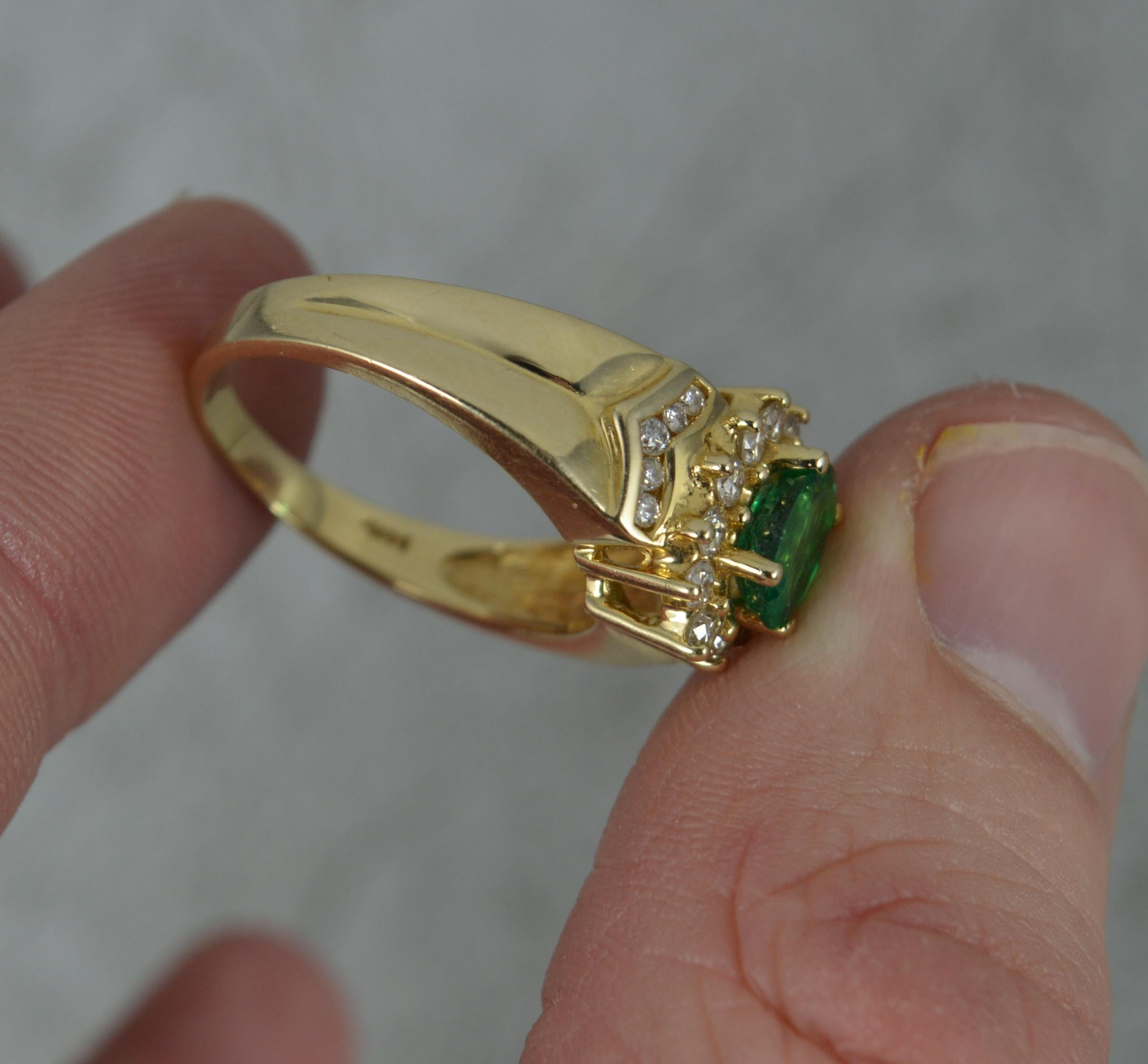 14 Carat Gold Oval Emerald and Diamond Cluster Ring 2