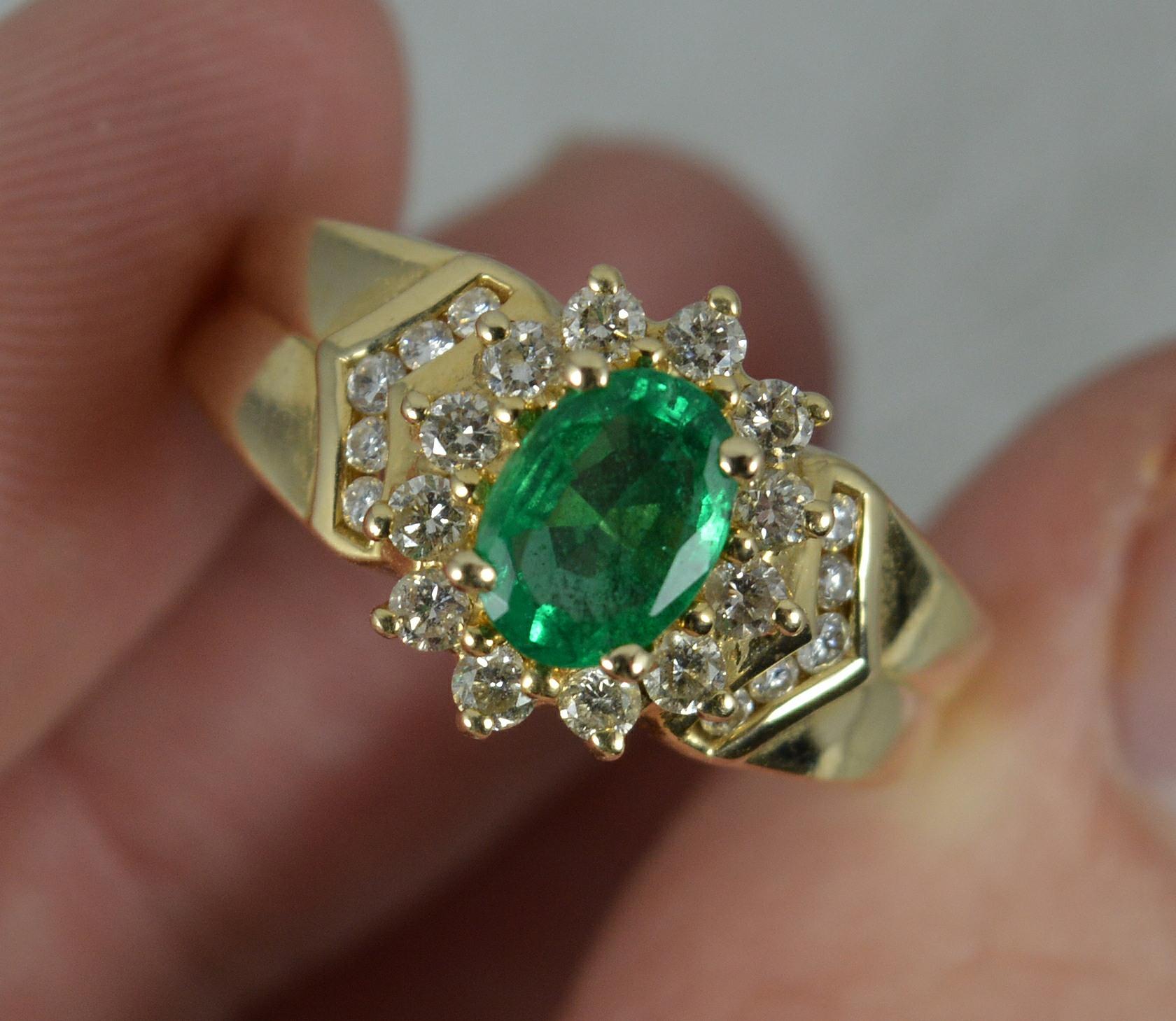 14 Carat Gold Oval Emerald and Diamond Cluster Ring 3