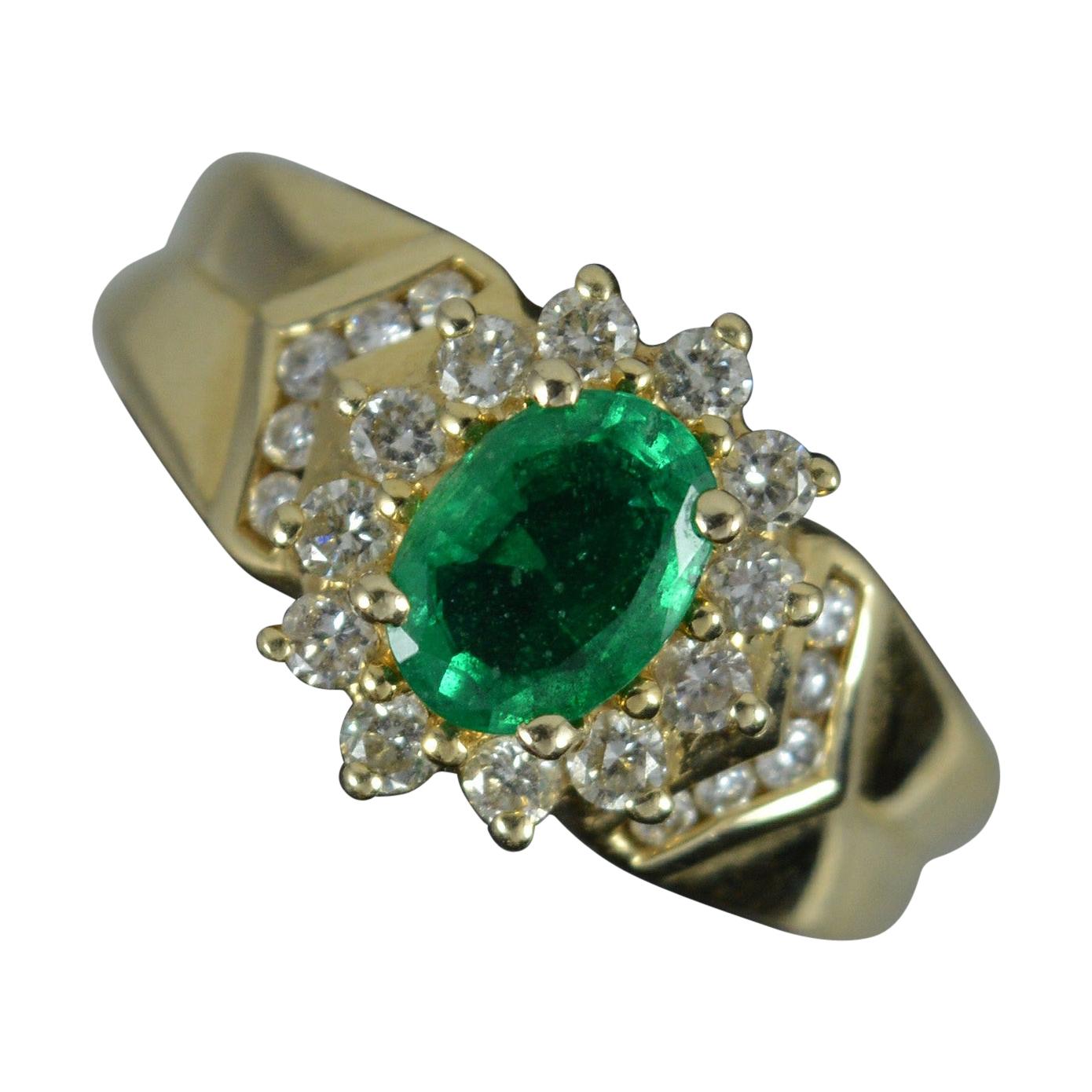 14 Carat Gold Oval Emerald and Diamond Cluster Ring