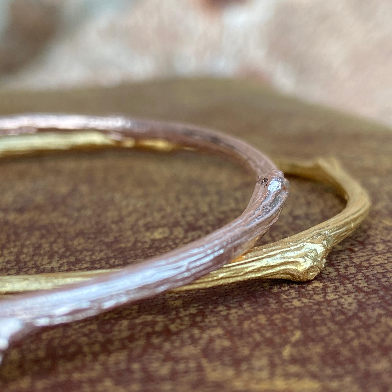 Artisan 14 carat gold Rose twig bangle  For Sale