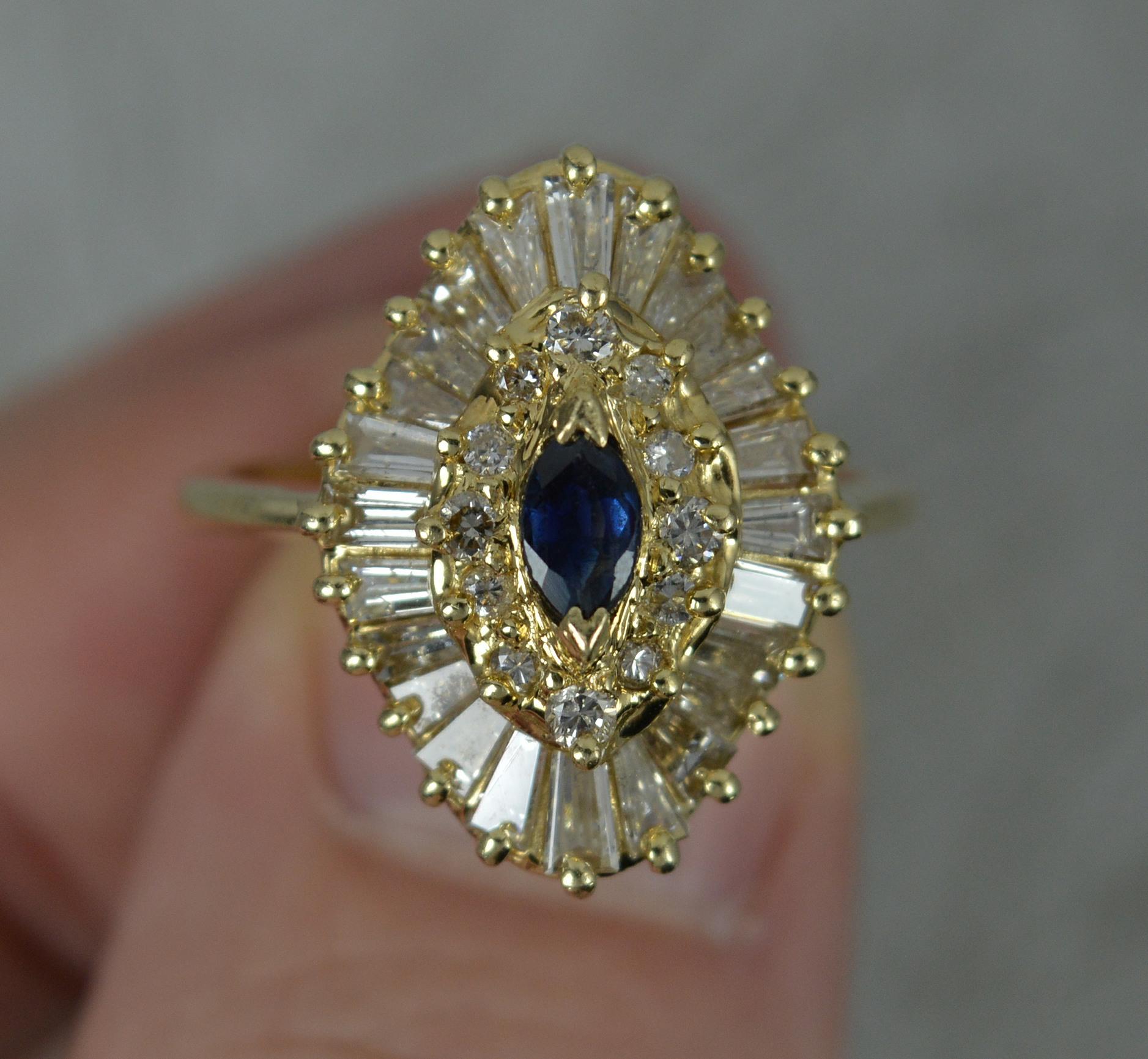 14 Carat Gold Sapphire and 1.36ct Diamond Ballerina Cluster Ring 2