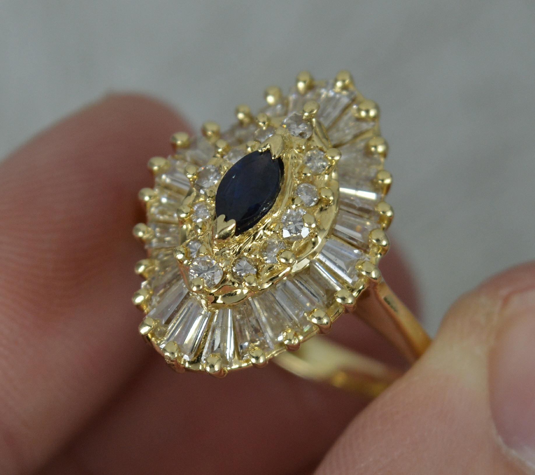 14 Carat Gold Sapphire and 1.36ct Diamond Ballerina Cluster Ring 3