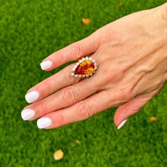 14 Karat kaiserlicher orangefarbener Topas Diamant 18 Karat Weißgold Cocktail-Ring