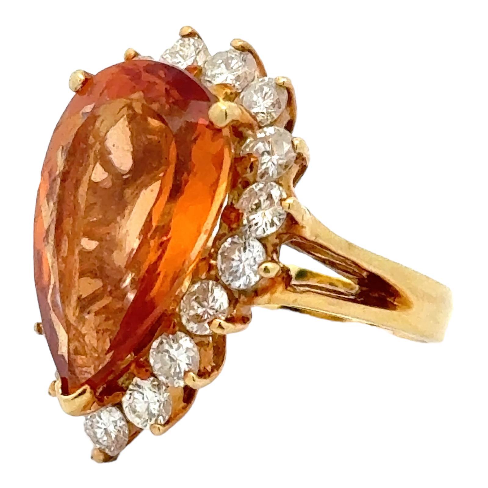 Women's 14 Carat Imperial Orange Topaz Diamond 18 Karat White Gold Cocktail Ring 