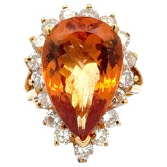 Vintage 14 Carat Imperial Orange Topaz Diamond 18 Karat White Gold Cocktail Ring 