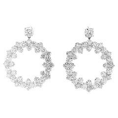 14 Carat Loop Drop Earrings with Round Brilliant Cut Diamonds 18K White Gold