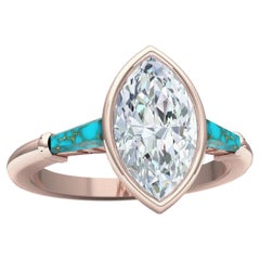 1.4 Carat Marquise Diamond and Turquoise Rose Gold Engagement Ring