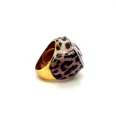 14 Carat Natural Oval-Cut Amethyst and White Diamond Yellow Gold Cocktail Ring