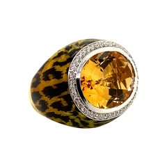 14 Carat Natural Oval-Cut Citrine and Diamond Gold Engagement Ring