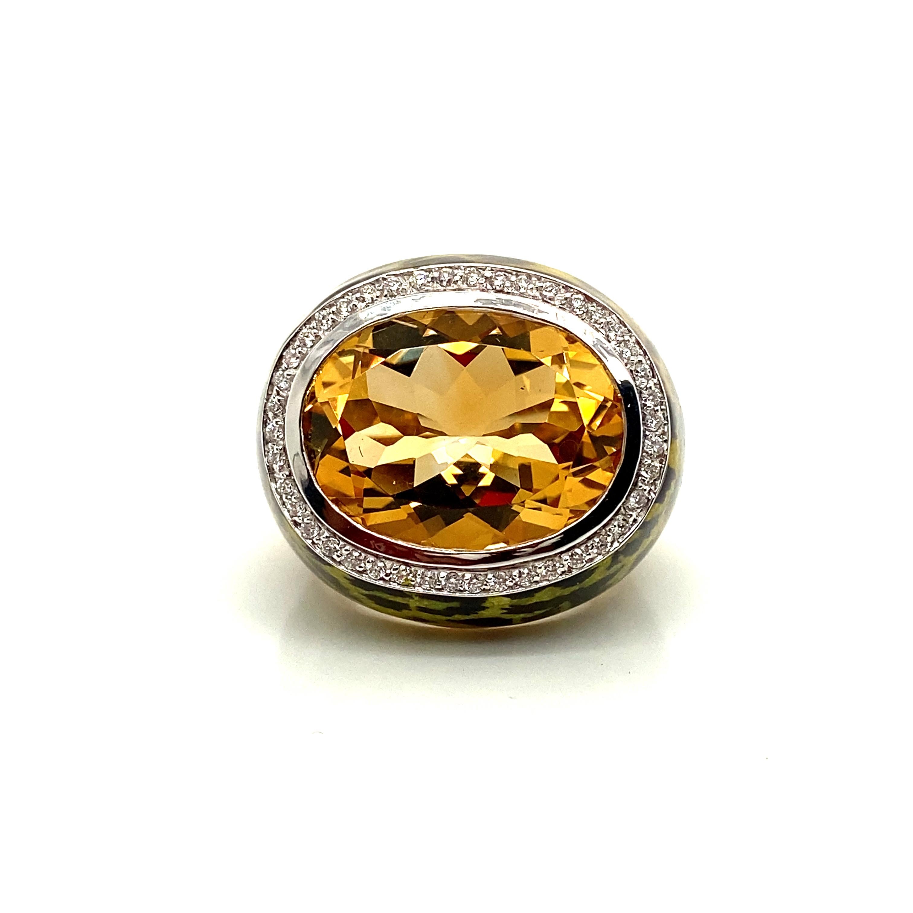 Modern 14 Carat Natural Oval-Cut Citrine and Diamond Gold Engagement Ring For Sale