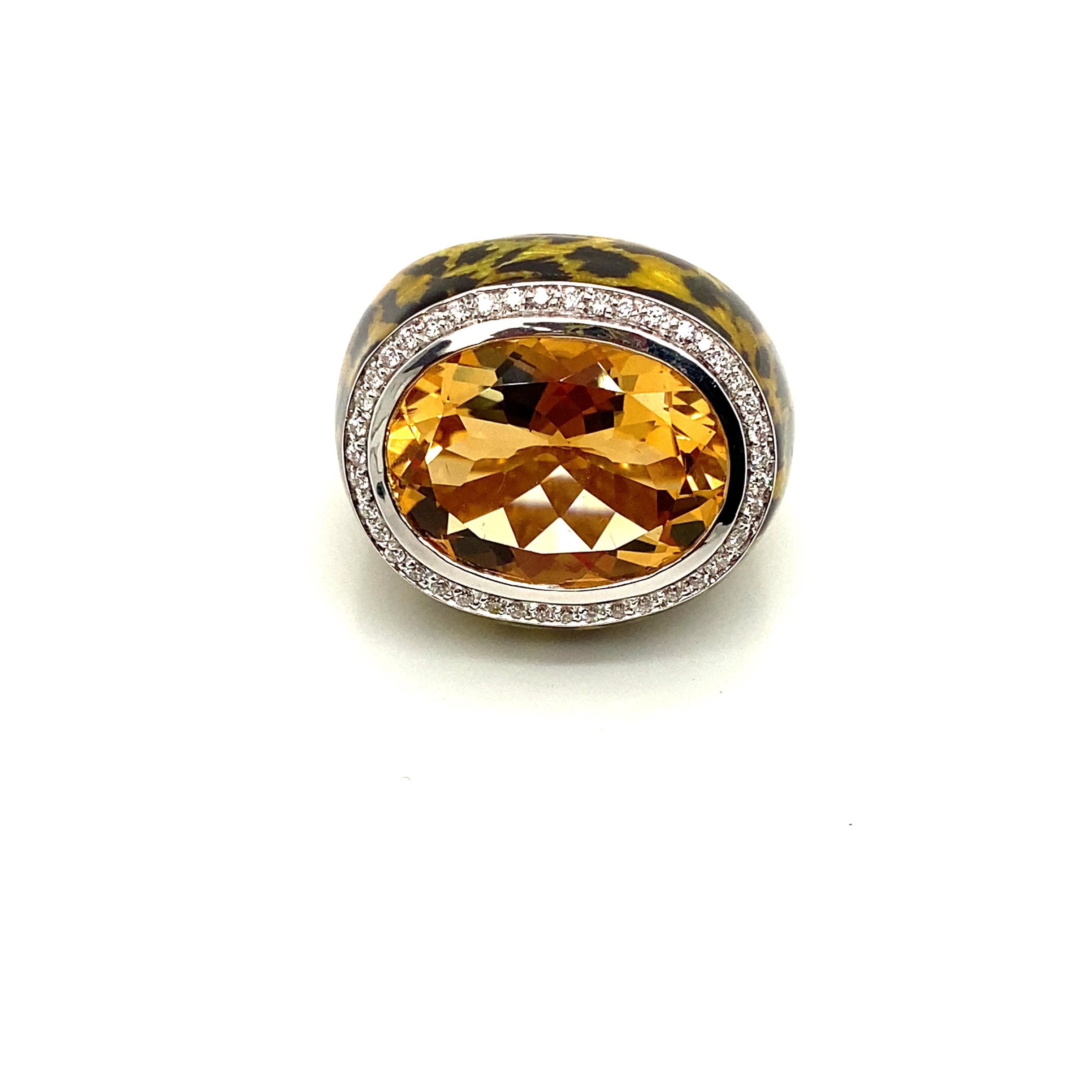 Oval Cut 14 Carat Natural Oval-Cut Citrine and Diamond Gold Engagement Ring For Sale