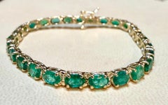 14 Carat Natural Oval Emerald Cut Cocktail Tennis Bracelet 14 Karat Yellow Gold