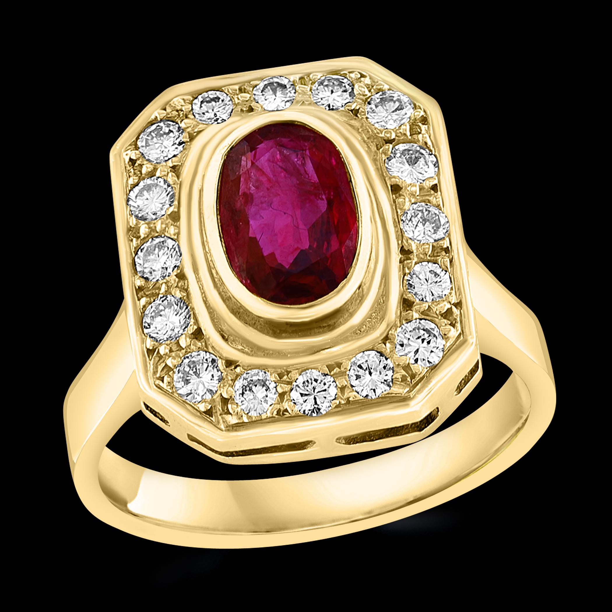 1.4 Carat Natural Oval  Ruby and 0.80 Carat Diamond 18 Karat Gold Ring For Sale 5