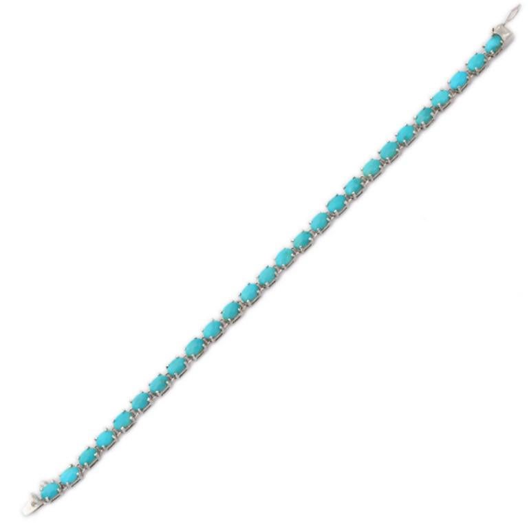 Beautifully handcrafted silver turquoise tennis bracelets, designed with love, including handpicked luxury gemstones for each designer piece. Grab the spotlight with this exquisitely crafted piece. Inlaid with natural turquoise gemstones, this