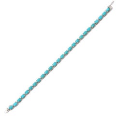 14 Carat Natural Turquoise Oval Tennis Bracelet 925 Silver for Women Bracelet