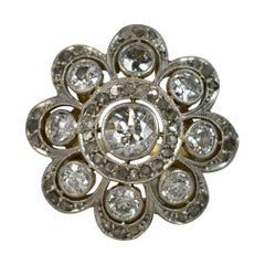 1.4 Carat Old Cut Diamond 18 Carat Gold Large Flower Cluster Ring