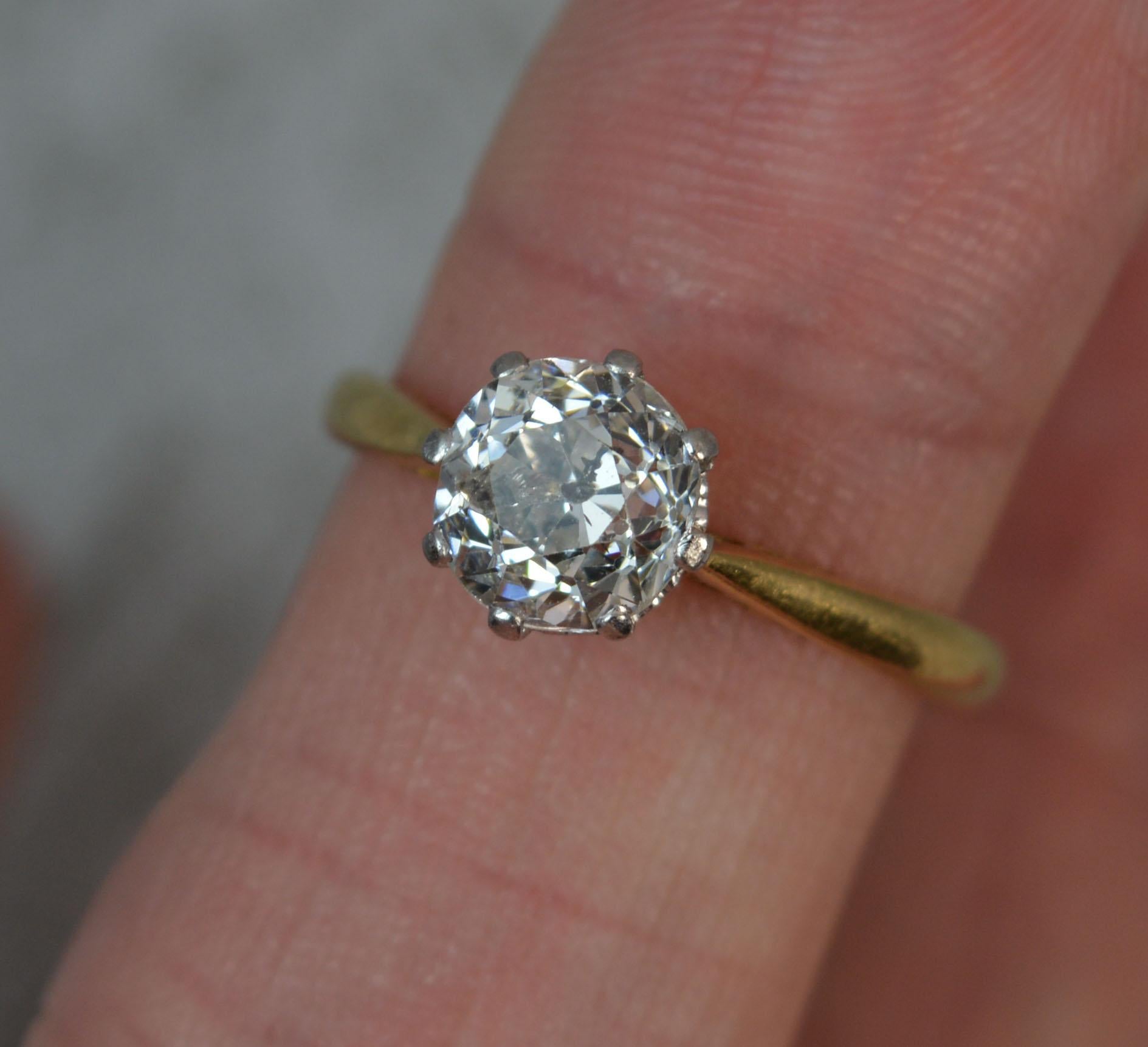 1.4 Carat Old Cut Diamond 18 Carat Gold Solitaire Engagement Ring 3