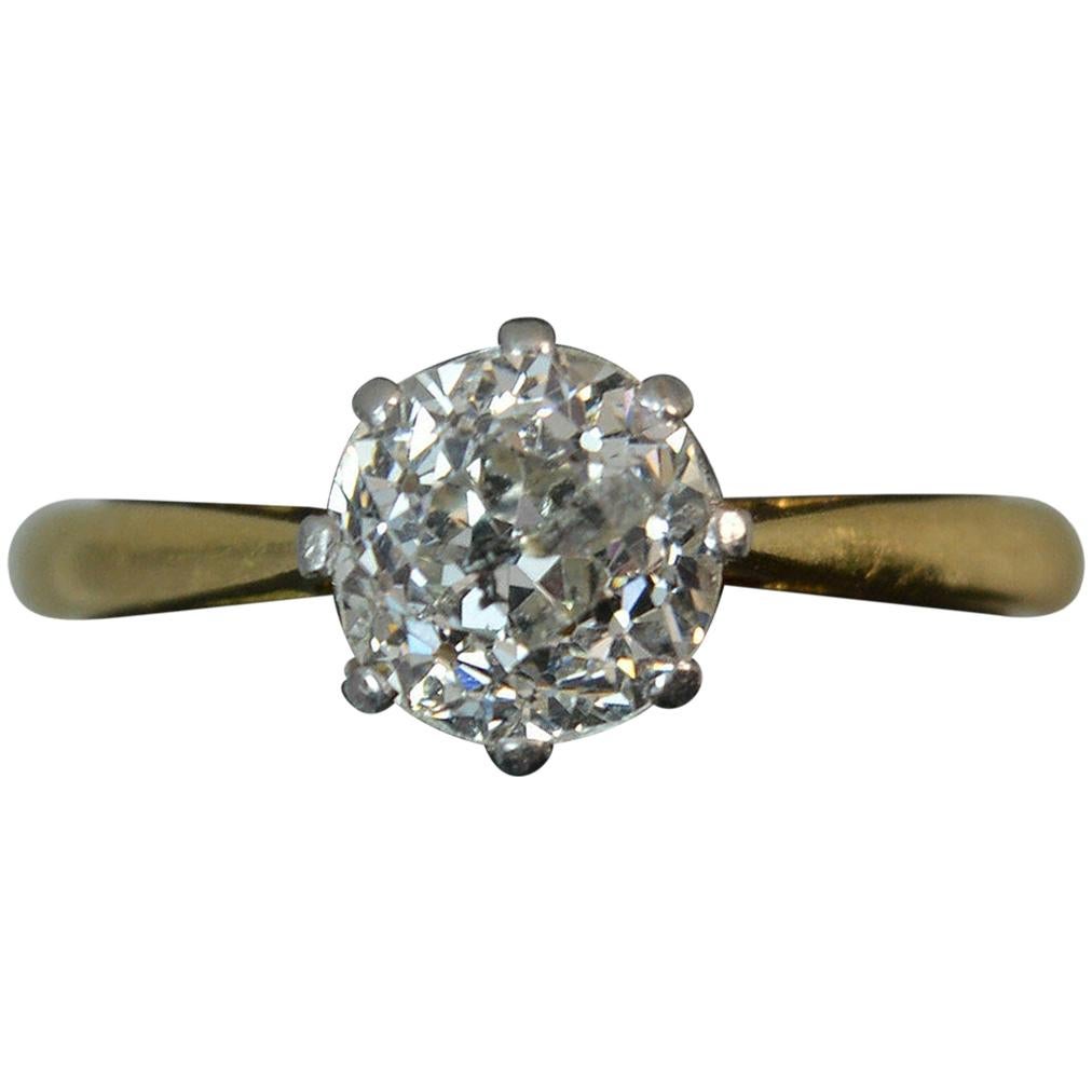 1.4 Carat Old Cut Diamond 18 Carat Gold Solitaire Engagement Ring